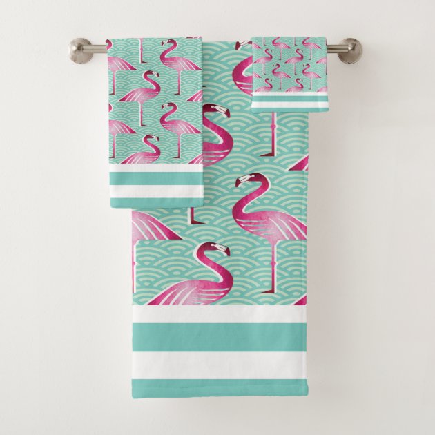 2pc Envogue Flamingo Silhouette Kitchen Towel Set Summer Coral Pink NEW